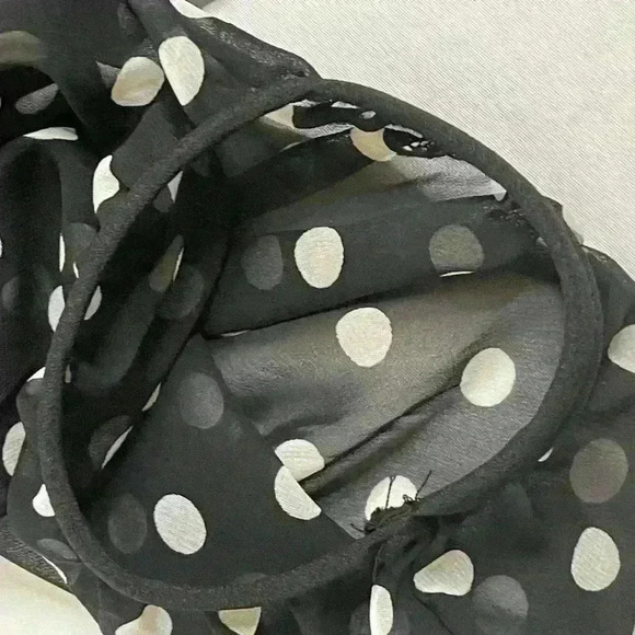 Vintage Black and  White Sheer Blouse Polka Dot Single Stitch Made in USA Large - Picture 6 of 6